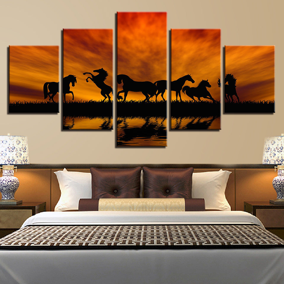 Sunset Herd of Horses - Canvas Mural Art Painting