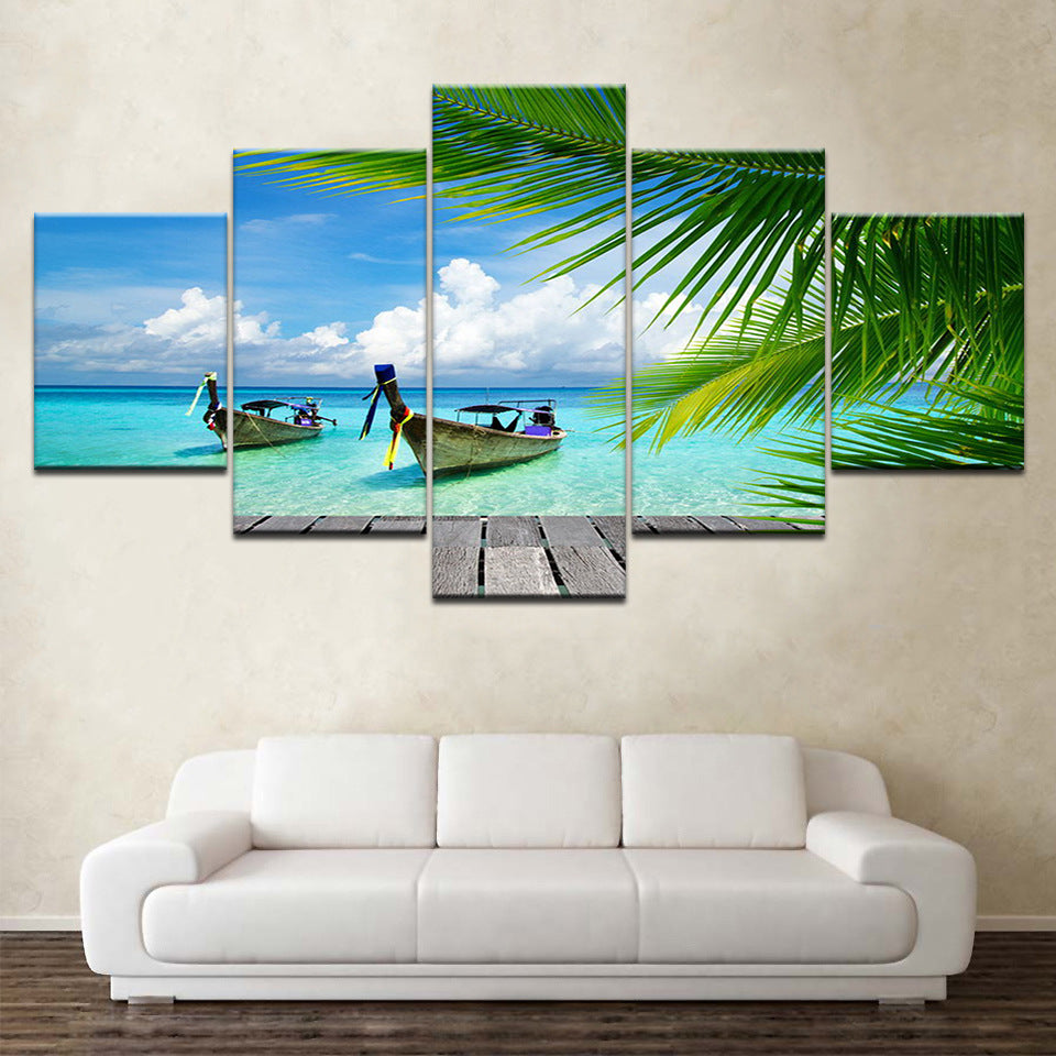 Coconut Tree Blue Beach - Canvas Wall Art Painting