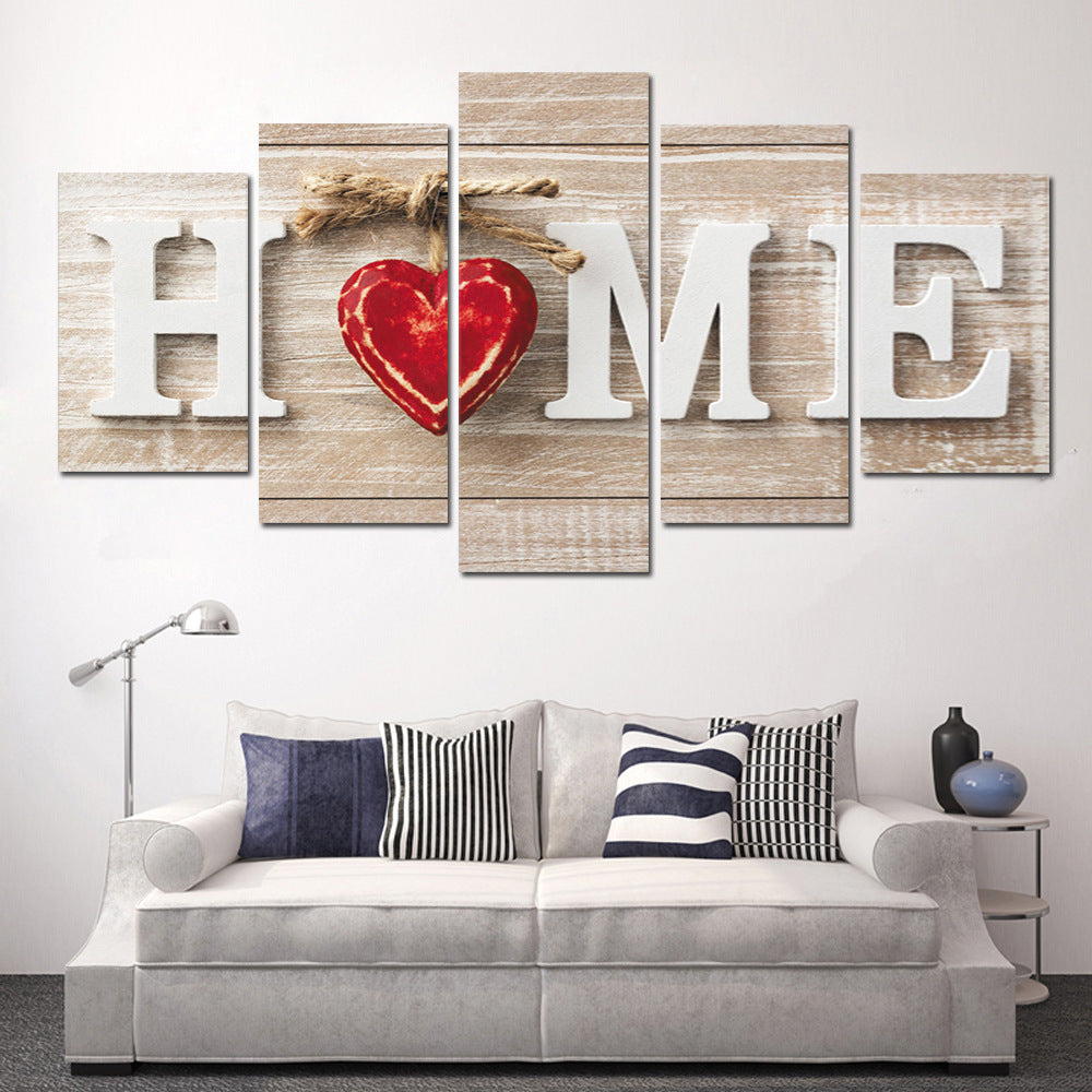 Red Heart HOME Letters - Canvas Wall Art Painting