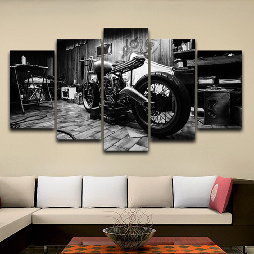 Vintage Black and White Motorcycle - Canvas Wall Art Painting