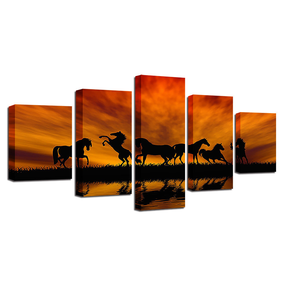 Sunset Herd of Horses - Canvas Mural Art Painting