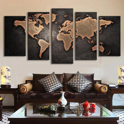 Brown World Map - Canvas Wall Art Painting