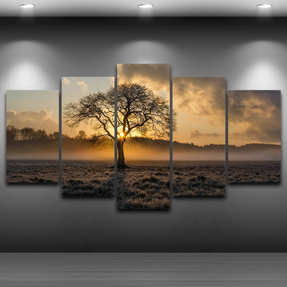 Dusk Sunset Tree with Clouds  - Canvas Wall Art Painting