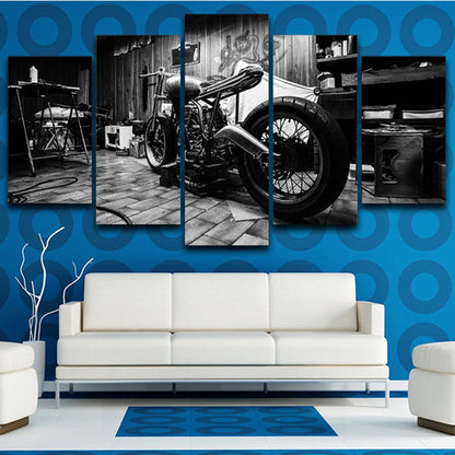 Vintage Black and White Motorcycle  - Canvas Wall Art Painting