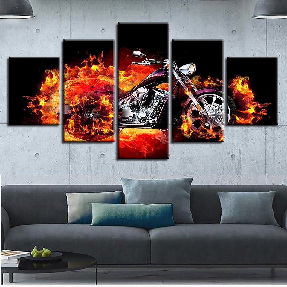 Flaming Motorcycle  - Canvas Wall Art Painting