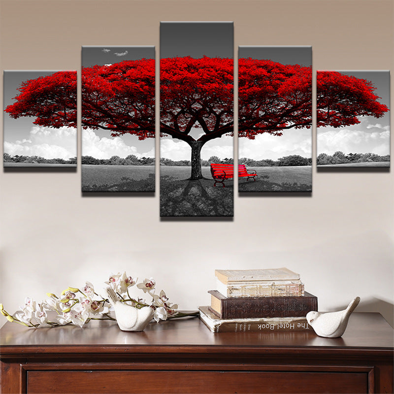 Big Tree with Red Leaves - Canvas Wall Art Painting