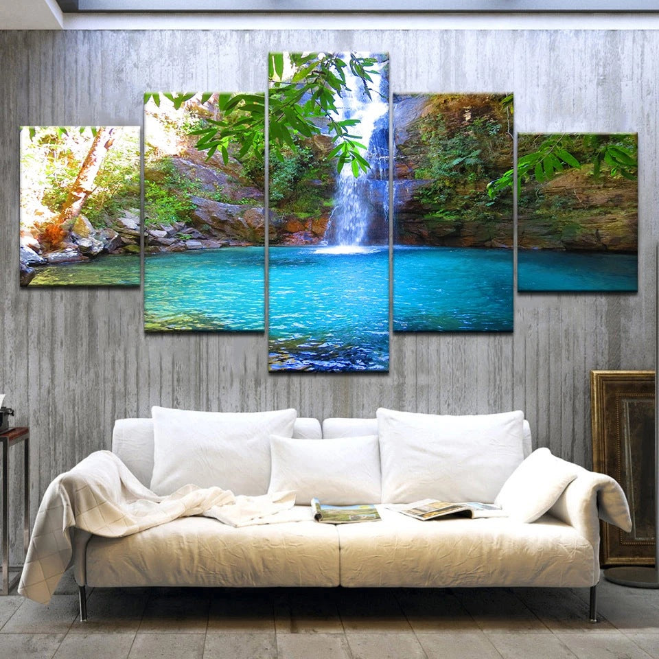 Waterfall with Blue Lake  - Canvas Wall Art Painting