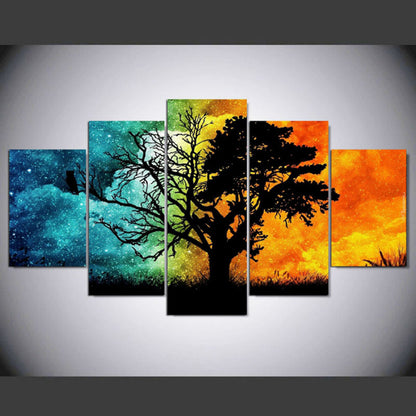 Bipolar Starry Sky with Tree - Canvas Wall Art Painting