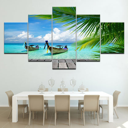 Coconut Tree Blue Beach  - Canvas Wall Art Painting