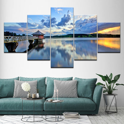 Blue Sky Clouds and Lake  - Canvas Wall Art Painting