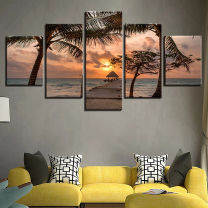 Sunset Coconut Tree Beach  - Canvas Wall Art Painting