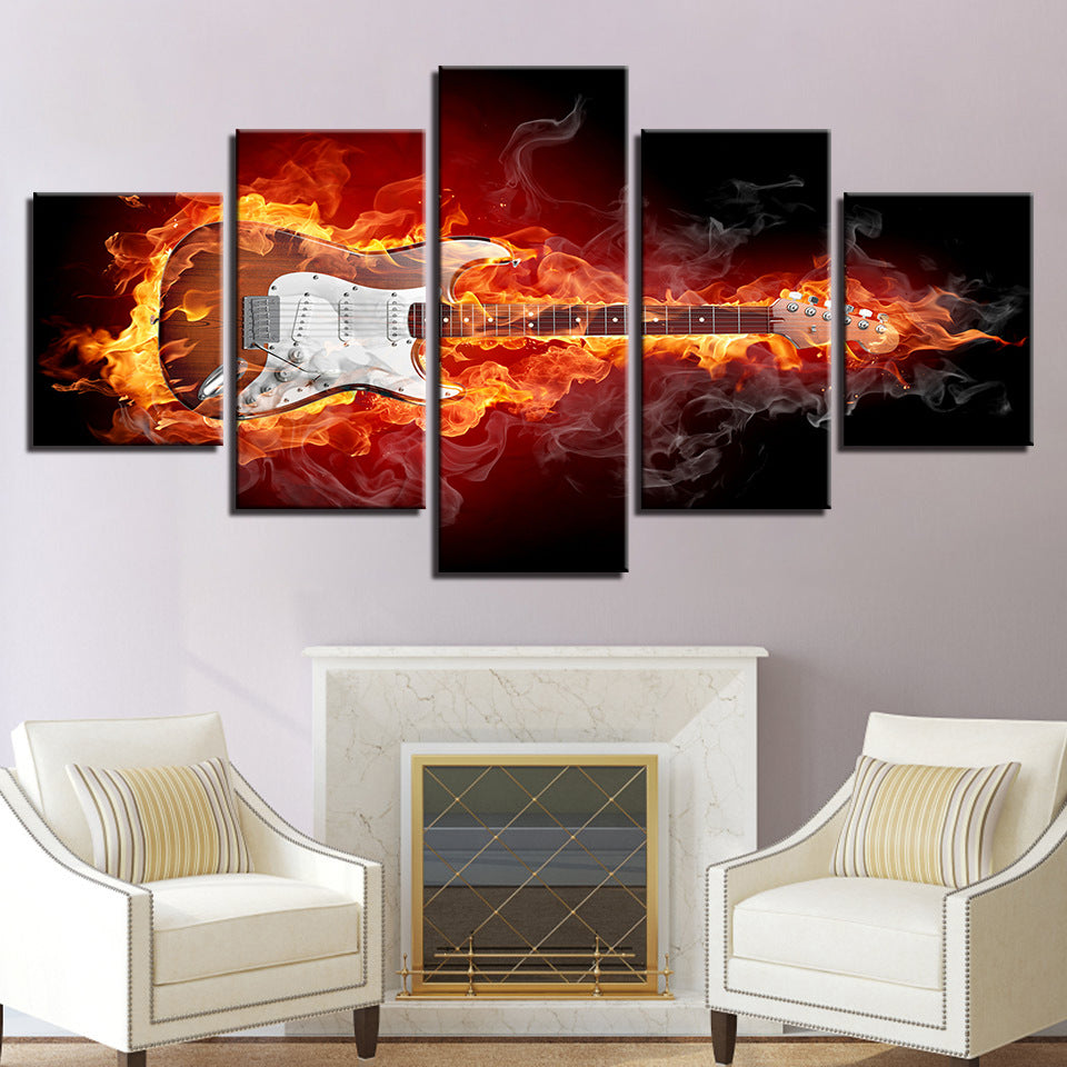 Flaming Guitar  - Canvas Wall Art Painting