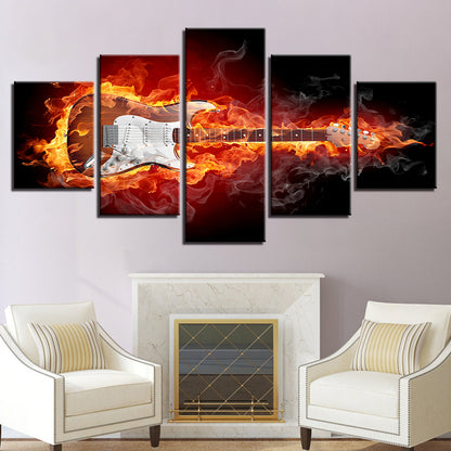 Flaming Guitar  - Canvas Wall Art Painting