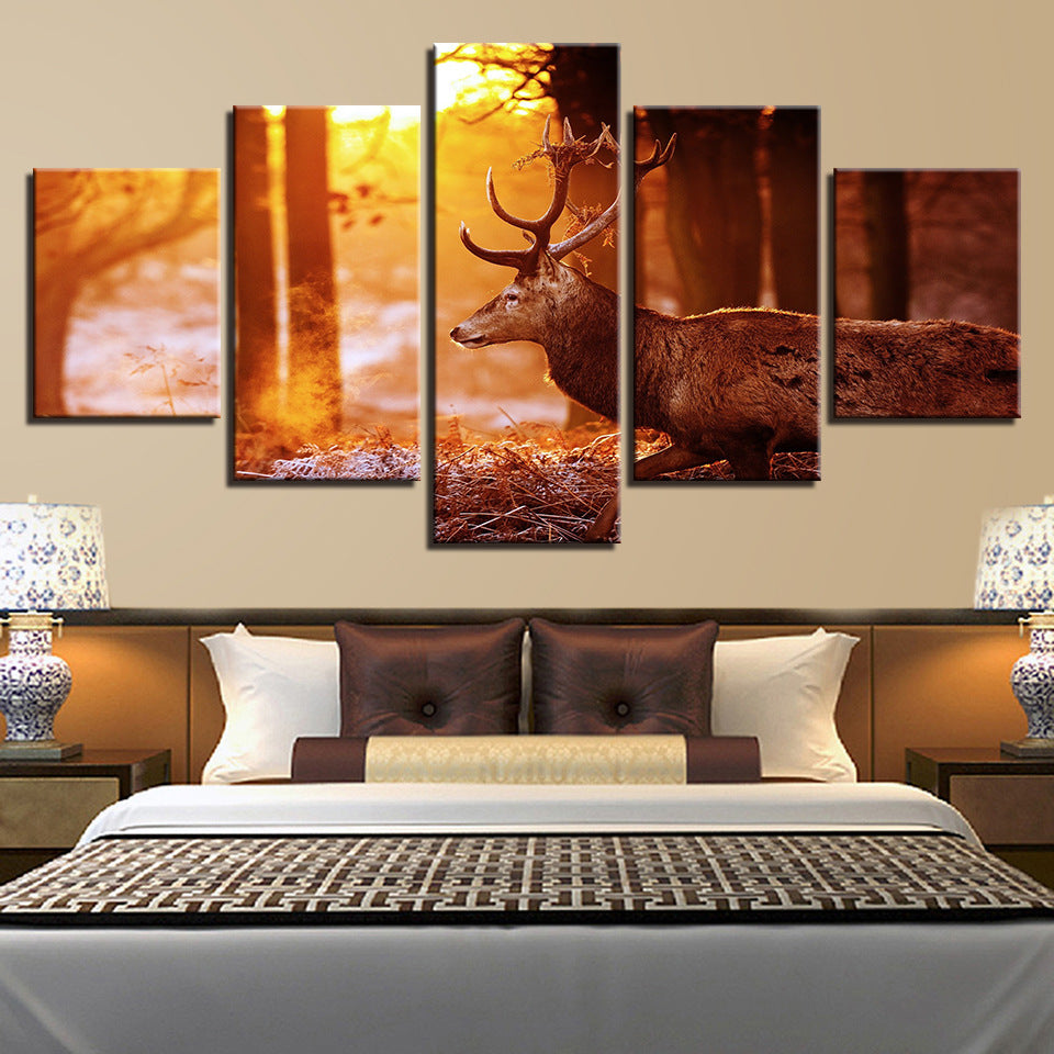 Dusk Forest Elk  - Canvas Wall Art Painting