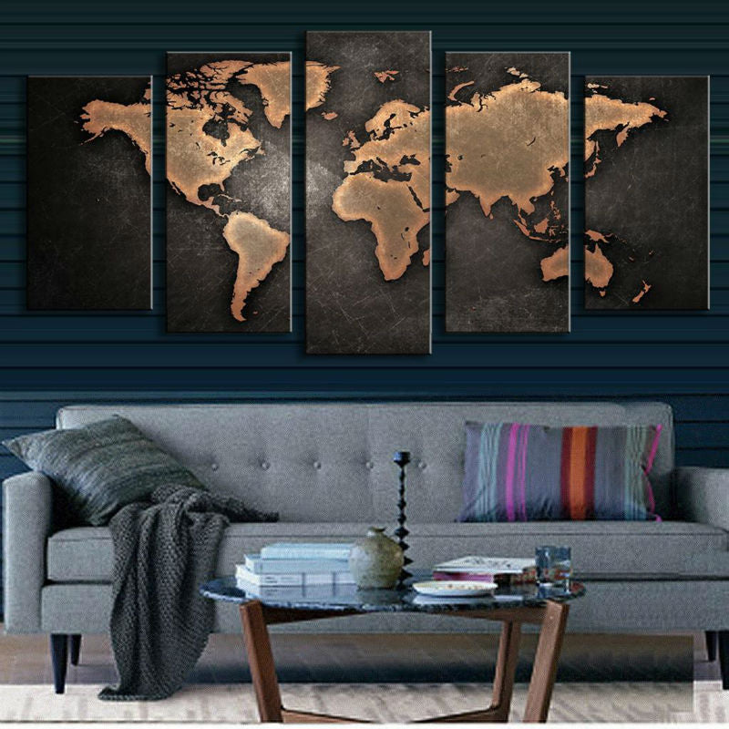 Brown World Map - Canvas Wall Art Painting