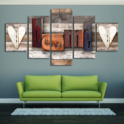 Heart Shaped HOME Letters - Canvas Wall Art Painting