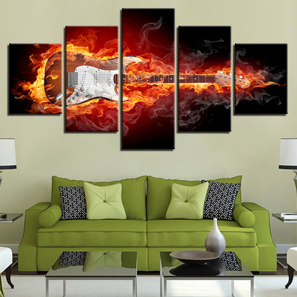 Flaming Guitar  - Canvas Wall Art Painting