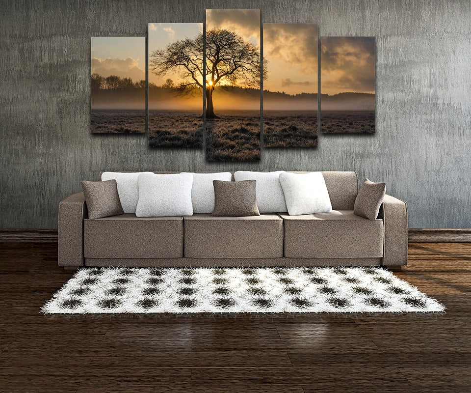 Dusk Sunset Tree with Clouds  - Canvas Wall Art Painting