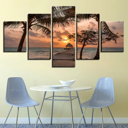 Sunset Coconut Tree Beach  - Canvas Wall Art Painting