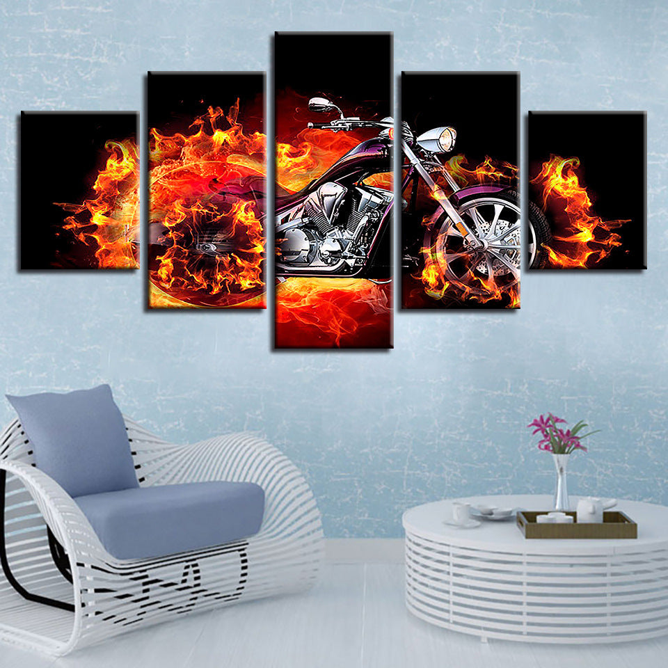 Flaming Motorcycle  - Canvas Wall Art Painting