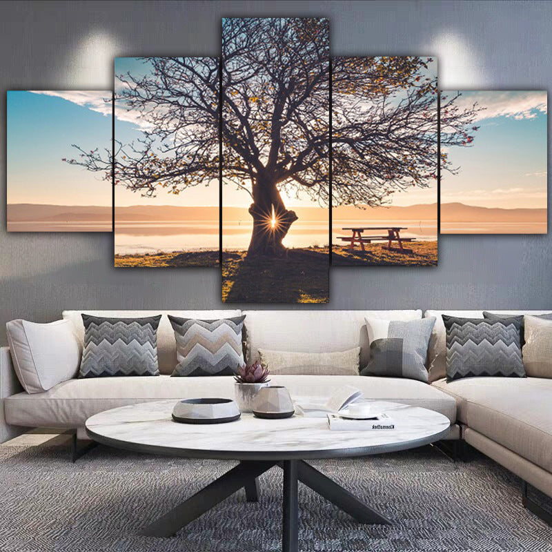 Dusk Sunset Big Tree   - Canvas Wall Art Painting