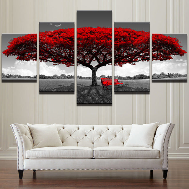 Big Tree with Red Leaves - Canvas Wall Art Painting