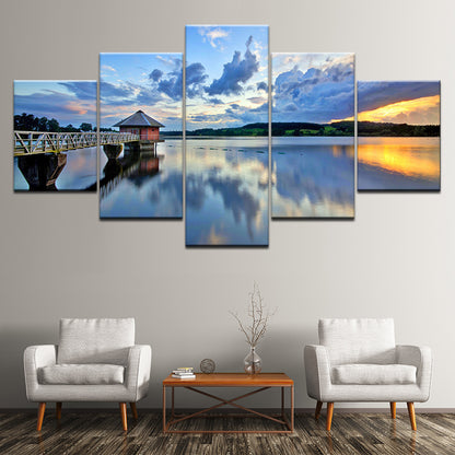 Blue Sky Clouds and Lake  - Canvas Wall Art Painting