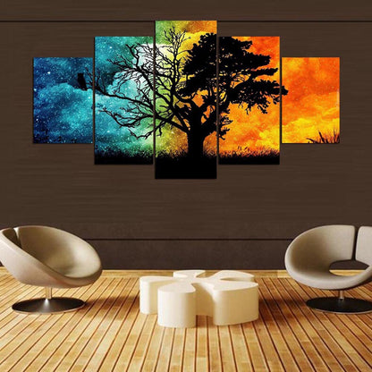 Bipolar Starry Sky with Tree - Canvas Wall Art Painting