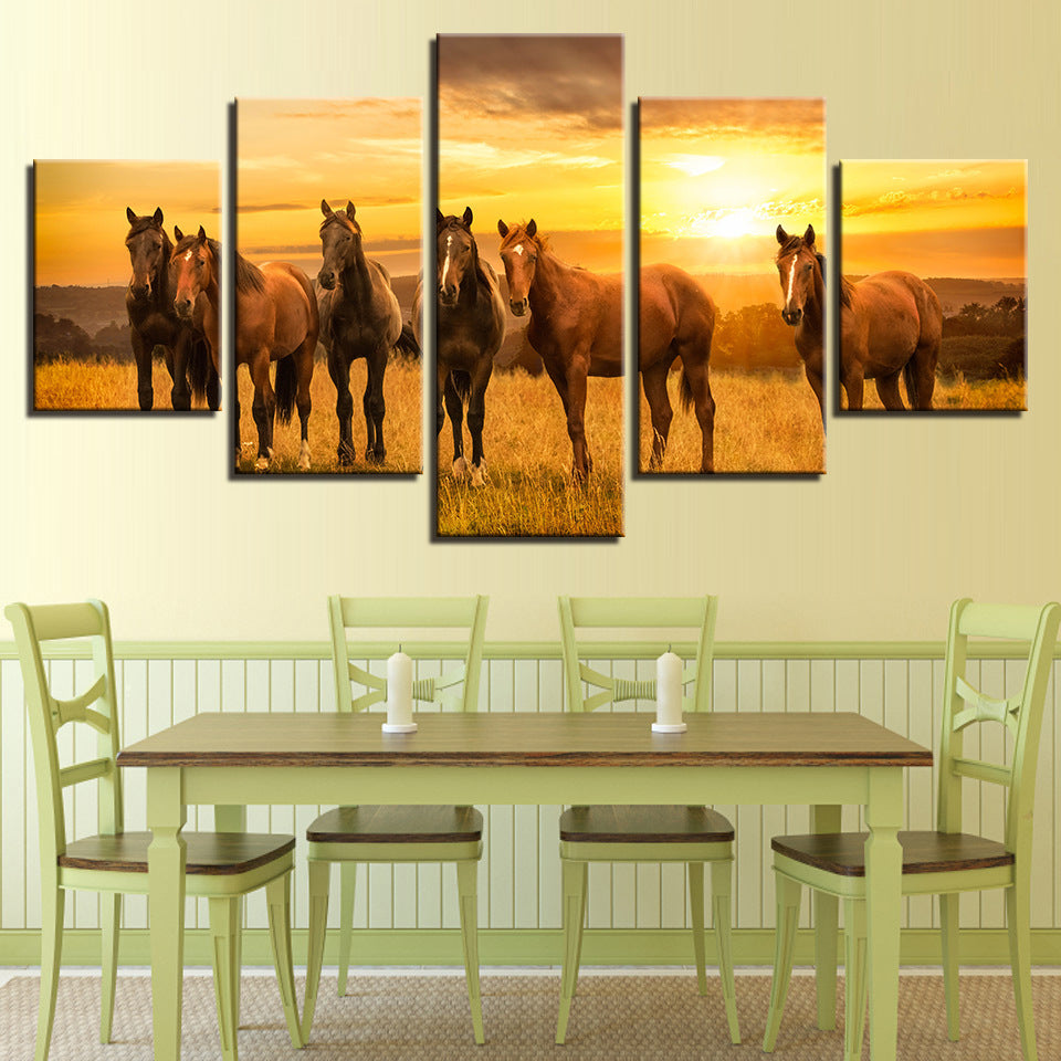 Sunset Horses - Canvas Wall Art Painting