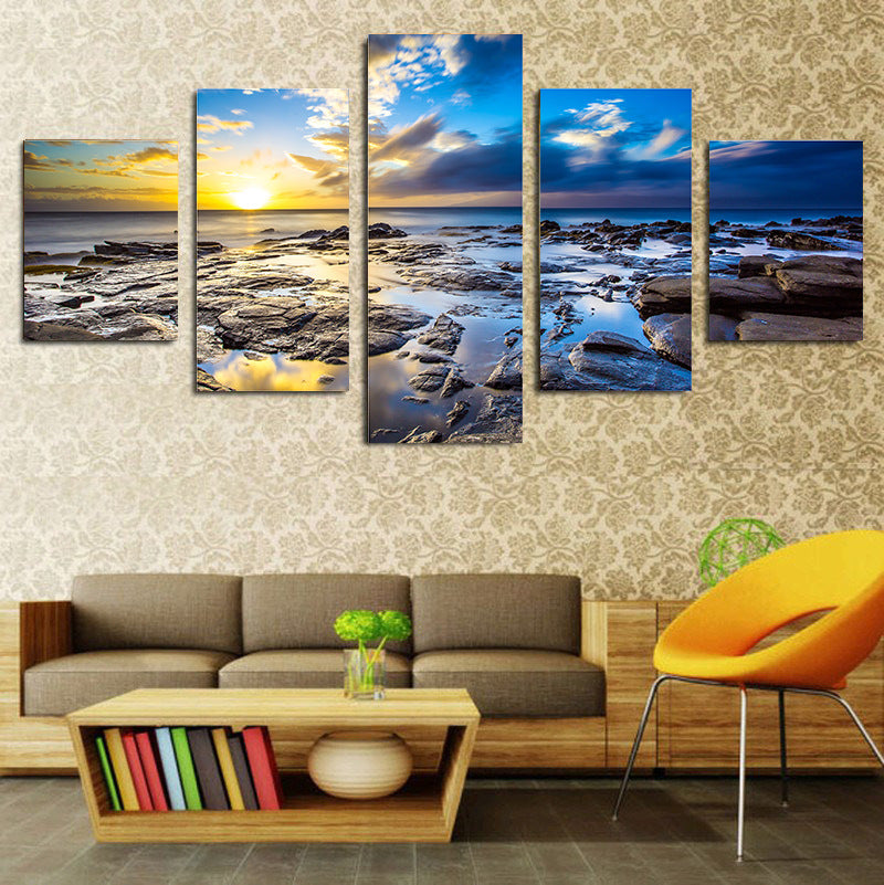 Sunrise Beach Stones - Canvas Wall Art Painting