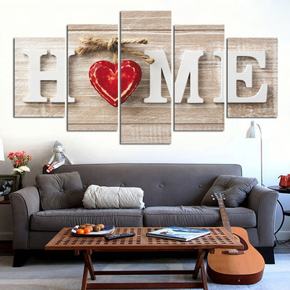 Red Heart HOME Letters - Canvas Wall Art Painting