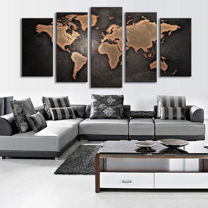 Brown World Map - Canvas Wall Art Painting