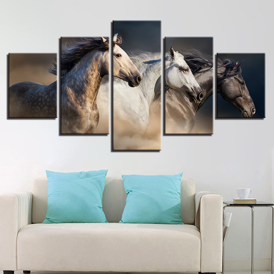 Set of Three Running Horses - Wall Art on Canvas