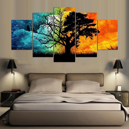 Bipolar Starry Sky with Tree - Canvas Wall Art Painting