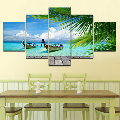 Coconut Tree Blue Beach  - Canvas Wall Art Painting