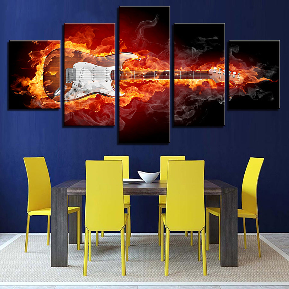 Flaming Guitar  - Canvas Wall Art Painting