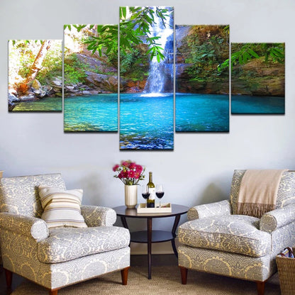 Waterfall with Blue Lake  - Canvas Wall Art Painting