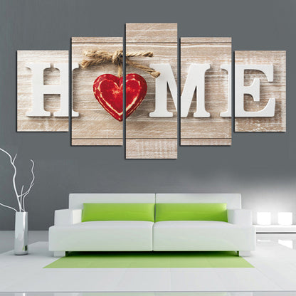 Red Heart HOME Letters - Canvas Wall Art Painting