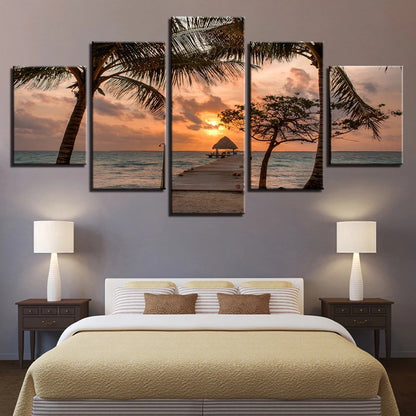 Sunset Coconut Tree Beach  - Canvas Wall Art Painting