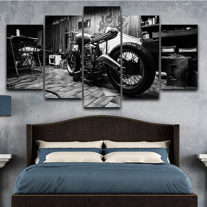 Vintage Black and White Motorcycle  - Canvas Wall Art Painting