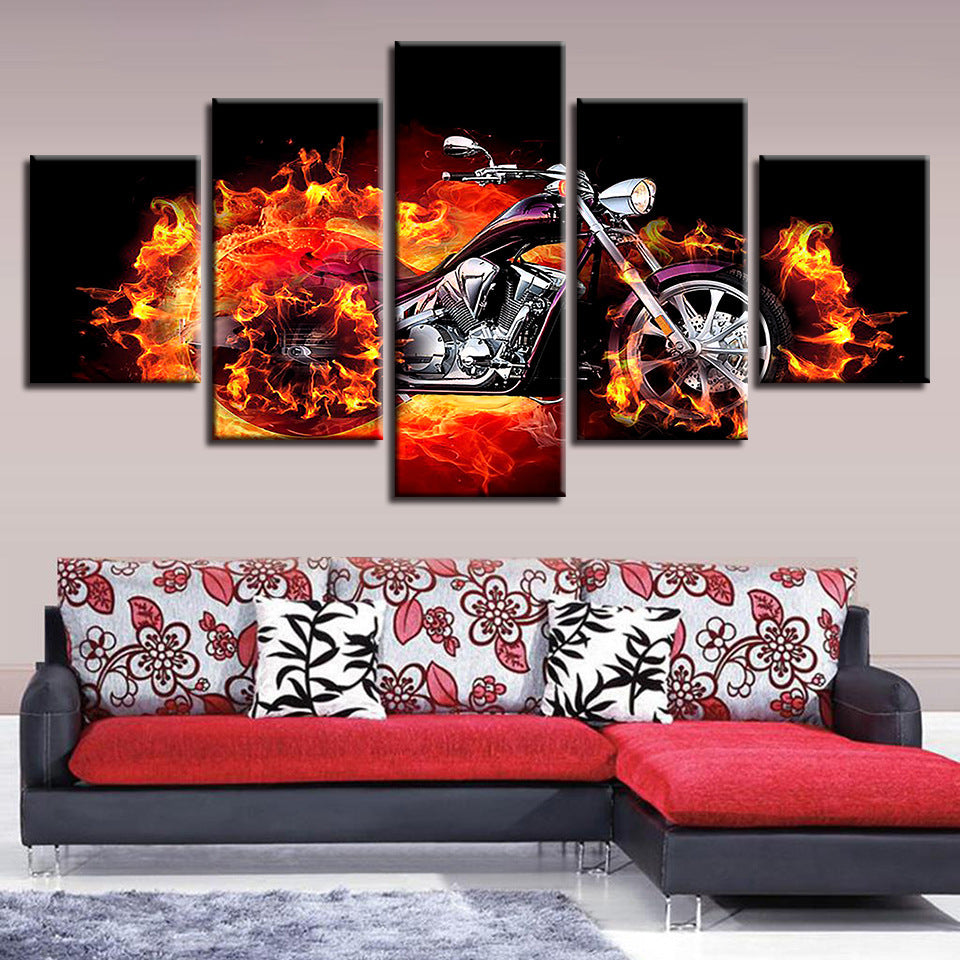 Flaming Motorcycle  - Canvas Wall Art Painting