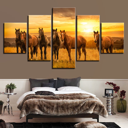 Sunset Horses - Canvas Wall Art Painting