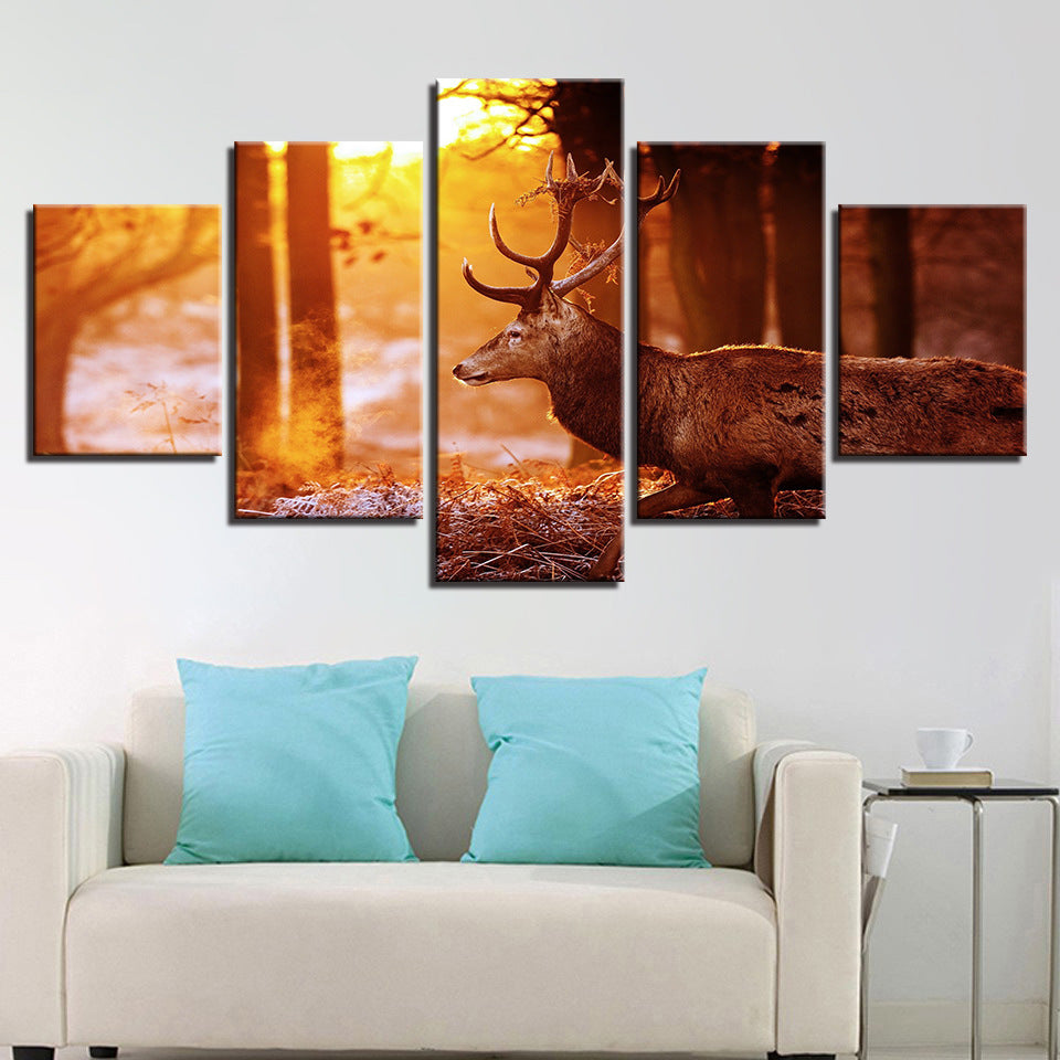 Dusk Forest Elk  - Canvas Wall Art Painting