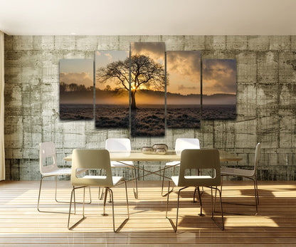 Dusk Sunset Tree with Clouds  - Canvas Wall Art Painting