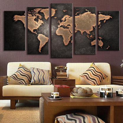 Brown World Map - Canvas Wall Art Painting