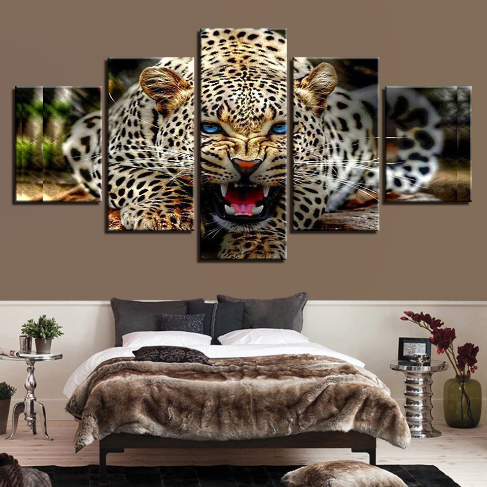 Ferocious blue Eyed Leopard - Canvas Wall Art Painting