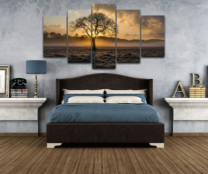 Dusk Sunset Tree with Clouds  - Canvas Wall Art Painting