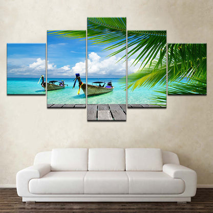 Coconut Tree Blue Beach  - Canvas Wall Art Painting