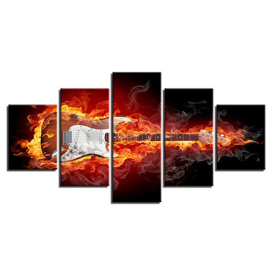 Flaming Guitar  - Canvas Wall Art Painting