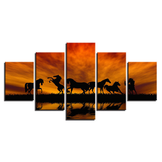 Sunset Herd of Horses - Canvas Mural Art Painting